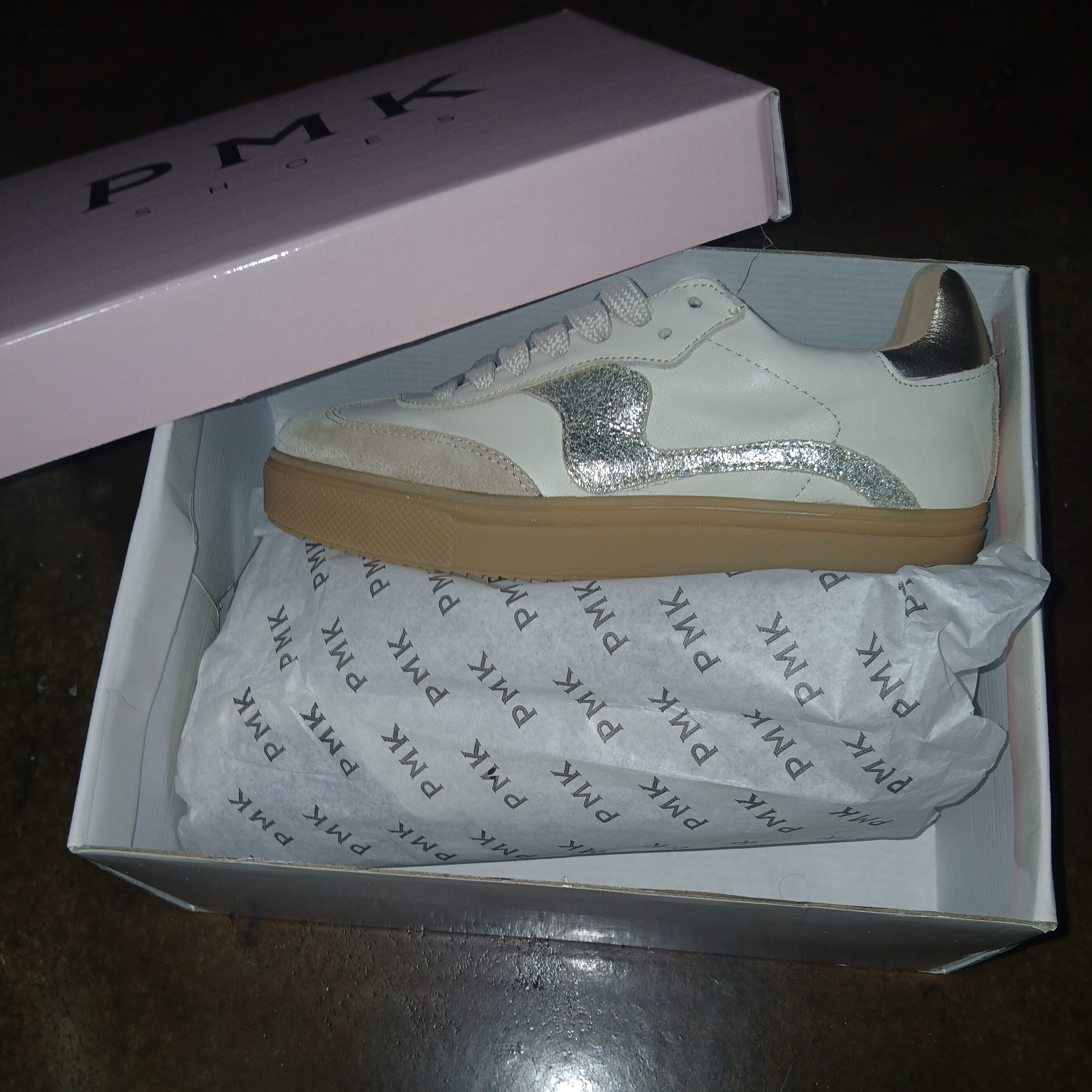 Pmk White And Silver Sneakers